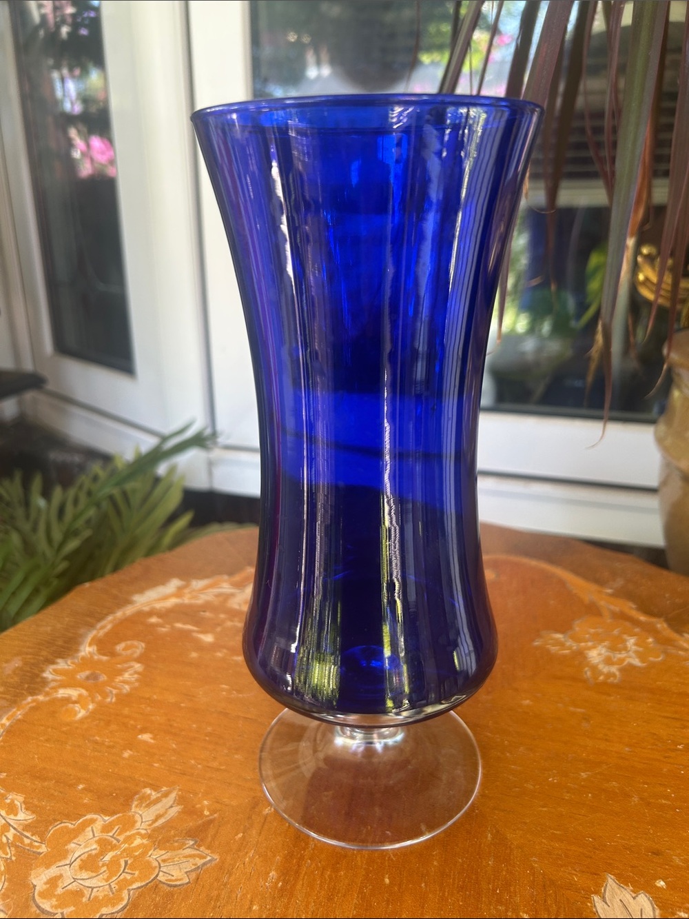 Vintage Cobalt Blue Glass Pedestal Vase - Picture 1 of 6